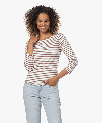 no man's land Striped T-shirt with Cropped Sleeves - Kraft