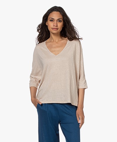 Majestic Filatures Linen T-shirt with Cropped Sleeves - Sable