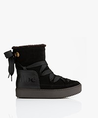 See by Chloé Charlee Suede Shearling SnowBoots - Black/Brown
