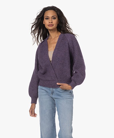 Repeat Alpaca Bland Wrap Front V-neck Sweater - Amethyst