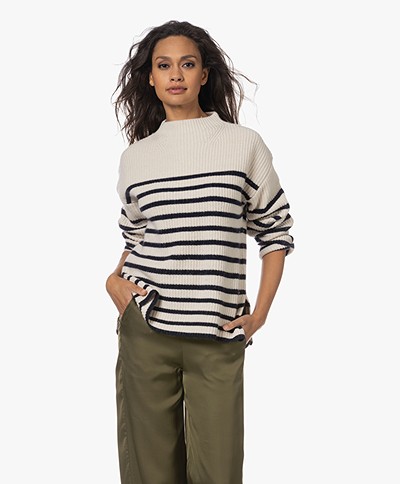 Rails Claudia Wool Blend Striped Turtleneck Sweater - Cream/Navy