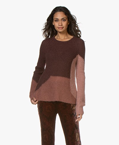 indi & cold Color Block Sweater - Aubergine