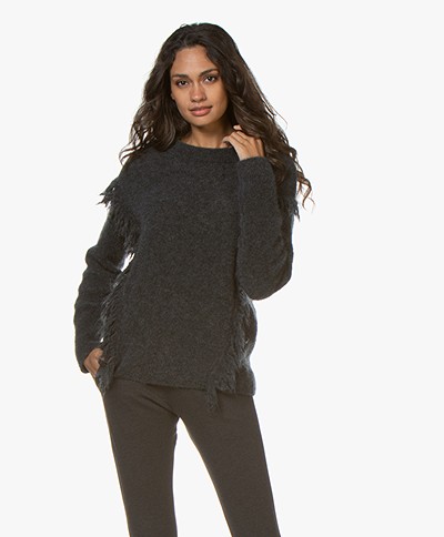 no man's land Fringe Sweater with Mohair - Dark Charcoal