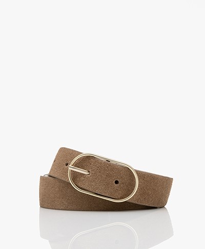 by-bar Bella Suede Belt with Oval Buckle - Dry Khaki