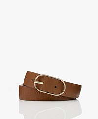 by-bar Bella Leather Belt with Oval Buckle - Cognac