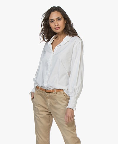 ba&sh Pearl Blouse with Smocked Cuffs - White