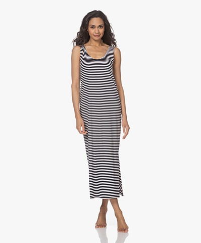HANRO Laura Striped Jersey Maxi Dress - Midnight Stripe