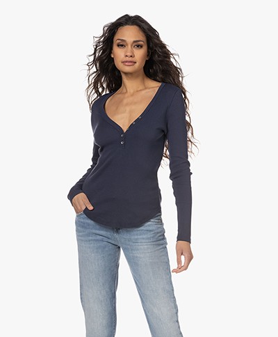 Michael Stars Lucy Y-Neck Henley Long Sleeve - Admiral