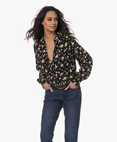 Zadig & Voltaire Twina Soft Crinkle Roses Blouse - Black
