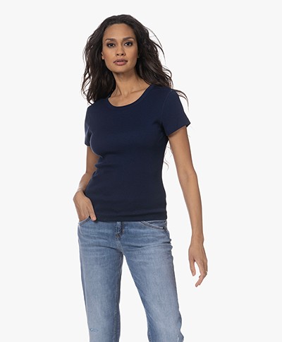 Drykorn Koale Ribbed Short Sleeve T-shirt - Dark Blue