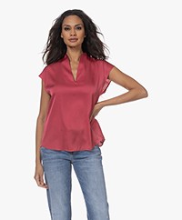 Repeat Stretch Silk Short Sleeve Blouse - Strawberry 