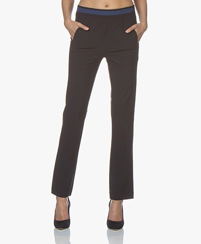 no man's land Travel Jersey Pants with Two-tone Waistband - Dark Blue 