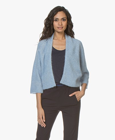 no man's land Short Open Cardigan in Mohair and Wool - Sky