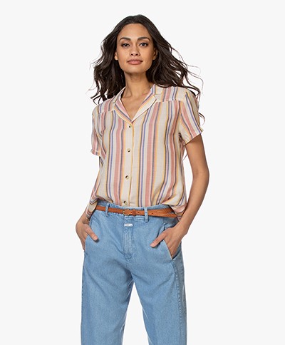indi & cold Striped Short Sleeve Blouse - Terracota