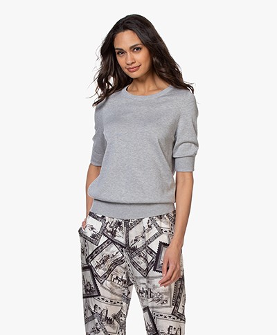 Repeat Cotton Blend Mid Sleeve Sweater - Grey