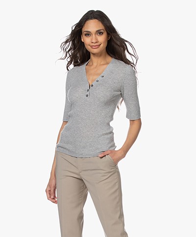 Repeat Luxury Cashmere Mid Sleeve Sweater - Silver Grey