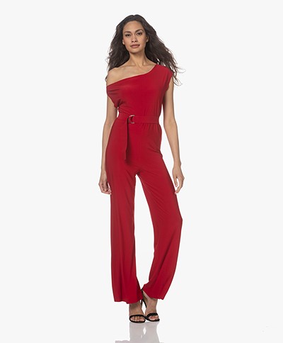 Norma Kamali Tech Jersey Drop Shoulder Jumpsuit - Red