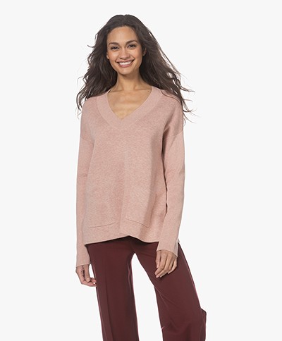 Repeat Cotton and Viscose V-neck Sweater - Rose