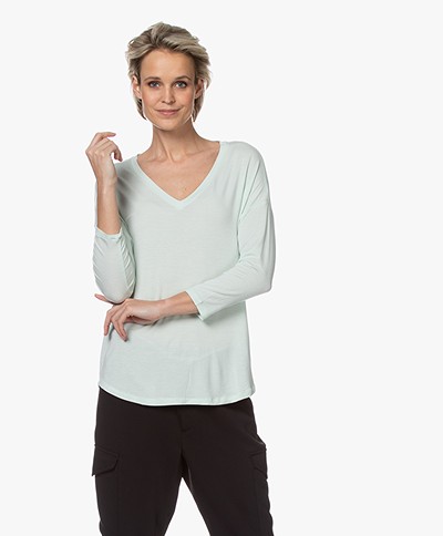 Majestic Filatures V-neck T-shirt with Cropped Sleeves - Lichen