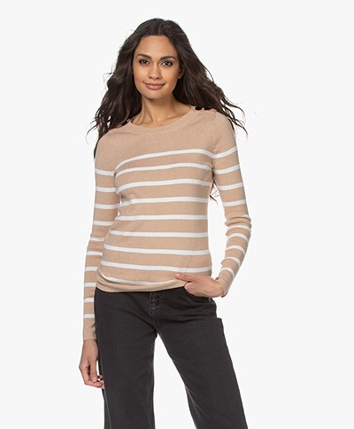 Plein Publique L'Elisa Striped Pullover with Silk - Sand/White