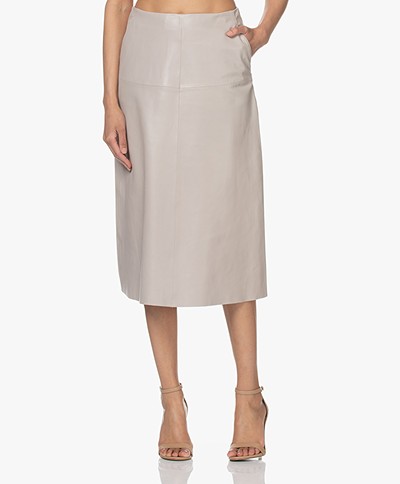 LaSalle Leather A-line Midi Skirt - Beige