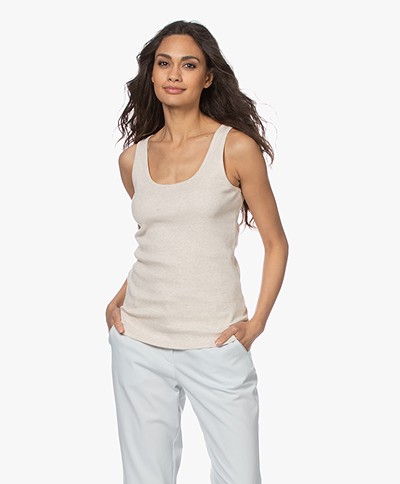 by-bar Jade Rib Knitted Cotton Tanktop - Oyster Melange