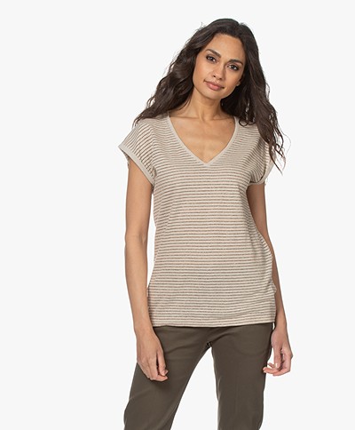 by-bar Mila Lurex Striped Linen T-shirt - Sand 