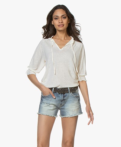 Closed Jersey T-shirt met Strikhals - Blanched Almond