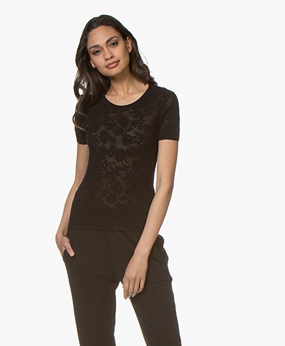 Rag & Bone Perry Ausbrenner Bloemendessin T-shirt - Zwart