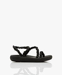 Ancient Greek Sandals Eleftheria Scrunchie Leather Sandals - Black