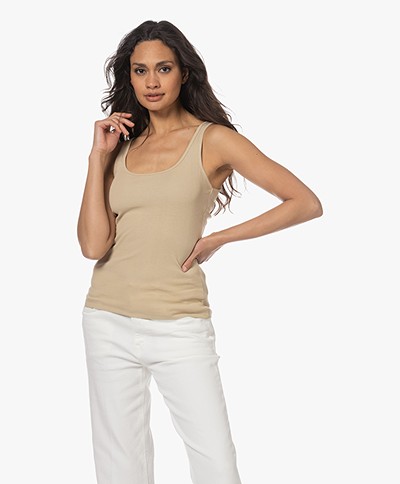 Closed Ribed Jersey U-neck Tank Top - Reed Beige