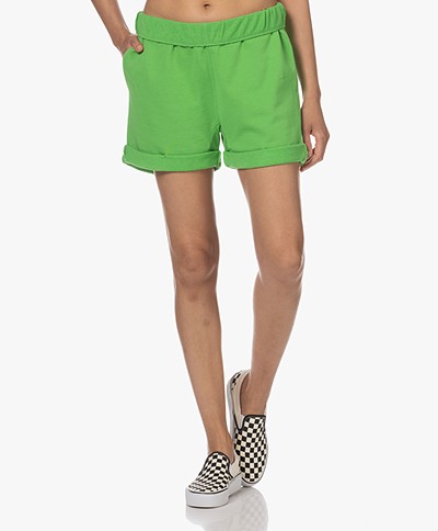 FRAME Rolled Up Pima Cotton Terry Shorts - Bright Peridot