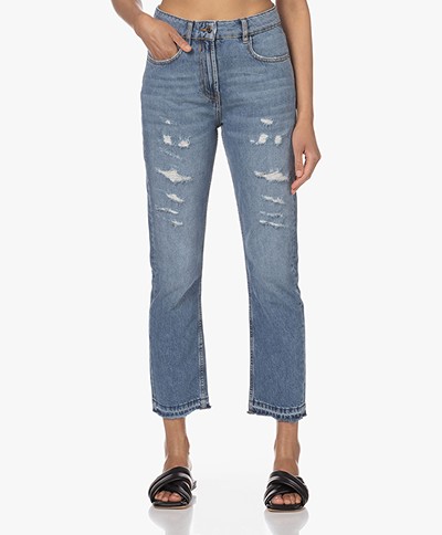 IRO Hayri Distressed High-Rise Jeans - Country Mid Blue