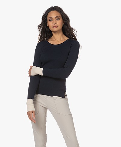 Woman by Earn Lory Cuffs Modal Blend Ribbed Sweater - Navy Vari