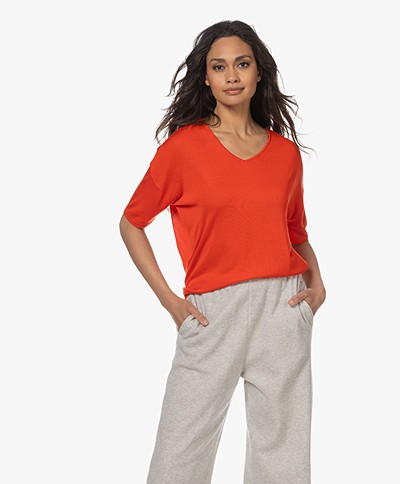 Sibin/Linnebjerg Cora Knitted Viscose T-shirt - Strong Orange