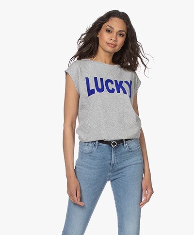 by-bar Lucky Thelma Flock Print T-shirt - Grey/Kings Blue
