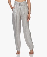 IRO Najava Belted Linen Blend Pants - Ecru/Grey