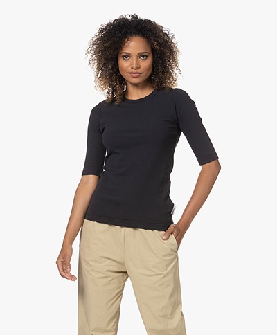 Penn&Ink N.Y Cotton T-shirt with Halflength Sleeves - Asphalt