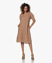 by-bar Fleur Knee-length Linen Dress with Collar - Caramello