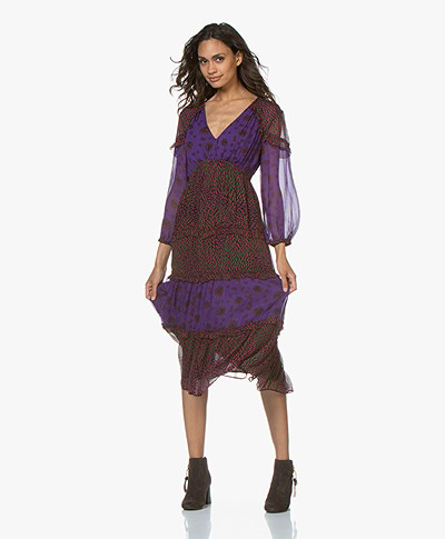 ba&sh Gypsie Printed Chiffon Midi Dress - Purple 