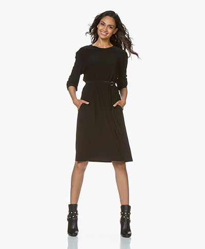 Norma Kamali Boyfriend Long Sleeve Tech Jersey Dress - Black
