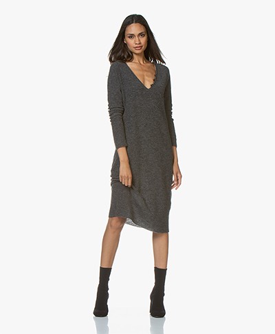 Pomandère Knitted Wool Blend Midi Dress - Dark Grey Melange