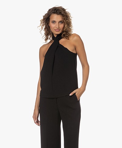 ANINE BING Becca Crepe Top with Twisted Neck - Black