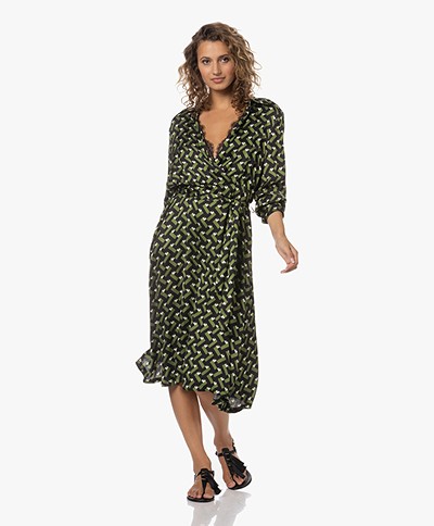 LaSalle Viscose Midi Dress with Geometric Print - Green/Black