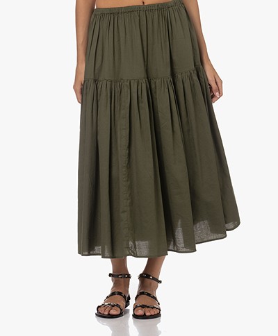 Enza Costa Cool Cotton Tiered Maxi Skirt - Dark Olive