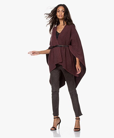 Repeat Knitted Poncho Cardigan - Black/Burgundy