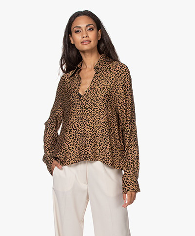 Drykorn Charlad Leopard Printed Viscose Blouse - Toasted Coconut