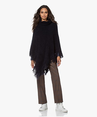 no man's land Mohair Blend Poncho with Fringes - Dark Sapphire