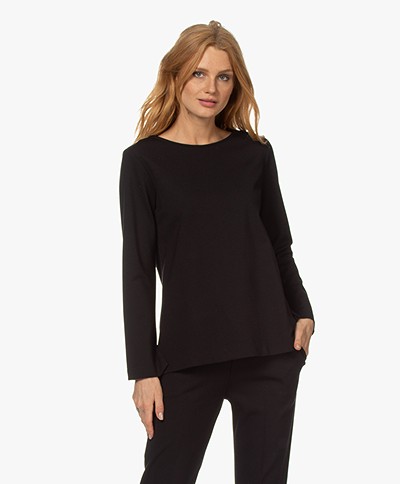 LaSalle Boat Neck Ponte Jersey Long Sleeve T-shirt - Black