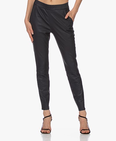 Woman by Earn Agnes Leather Slim-fit Pants - Navy